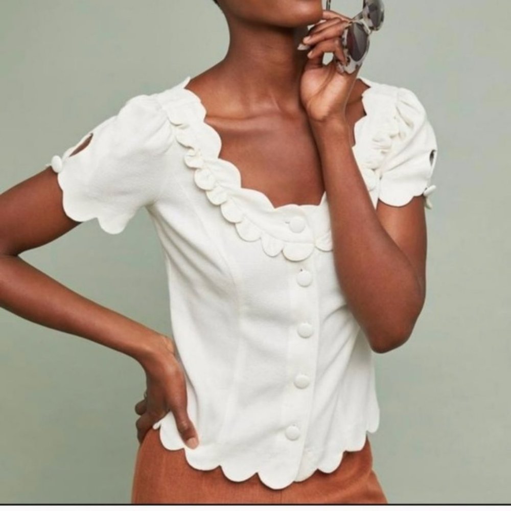 Anthropologie Maeve Scalloped Button Down Blouse (MEDIUM/ LARGE)